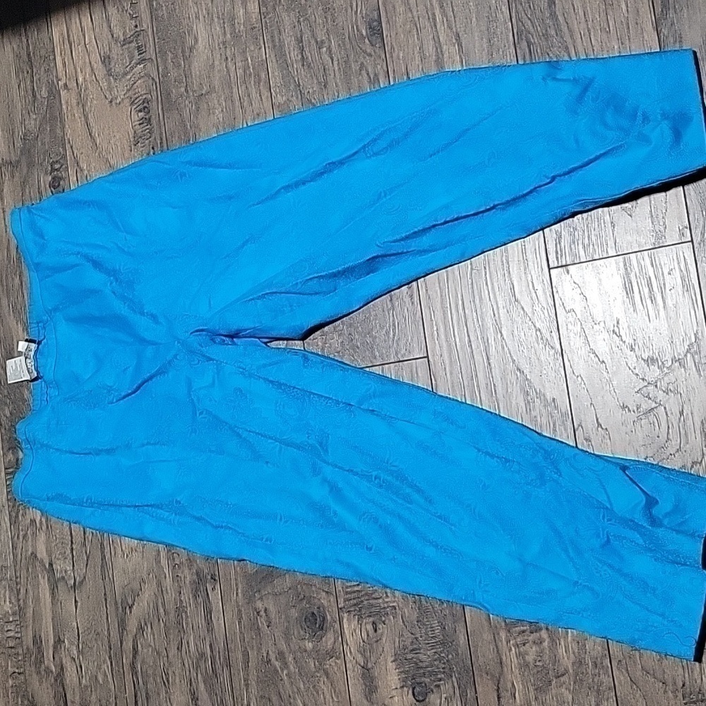 Women's turquoise blue with light floral design cotton pants size 14